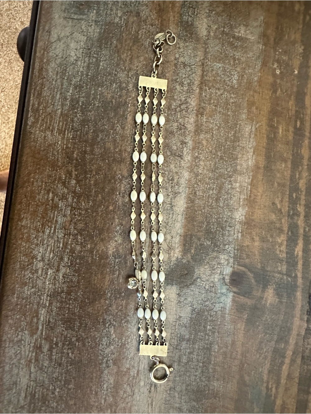 Catherine Popesco White Beaded Multi-Row Bracelet with Gold Accents